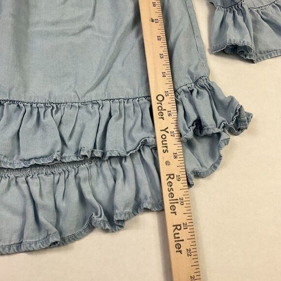 Jane and Delancey Off The Shoulder Top Blue Chambray 3/4 Sleeve Ruffled Shirt XS - Picture 6 of 11